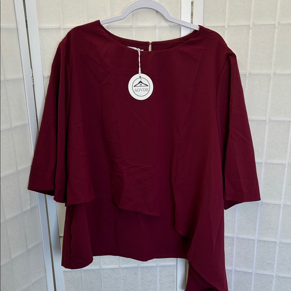 Elegant Wine Asymmetrical Blouse